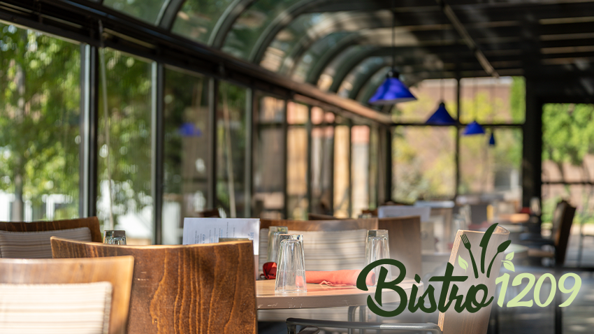 Friends eating at the Bistro